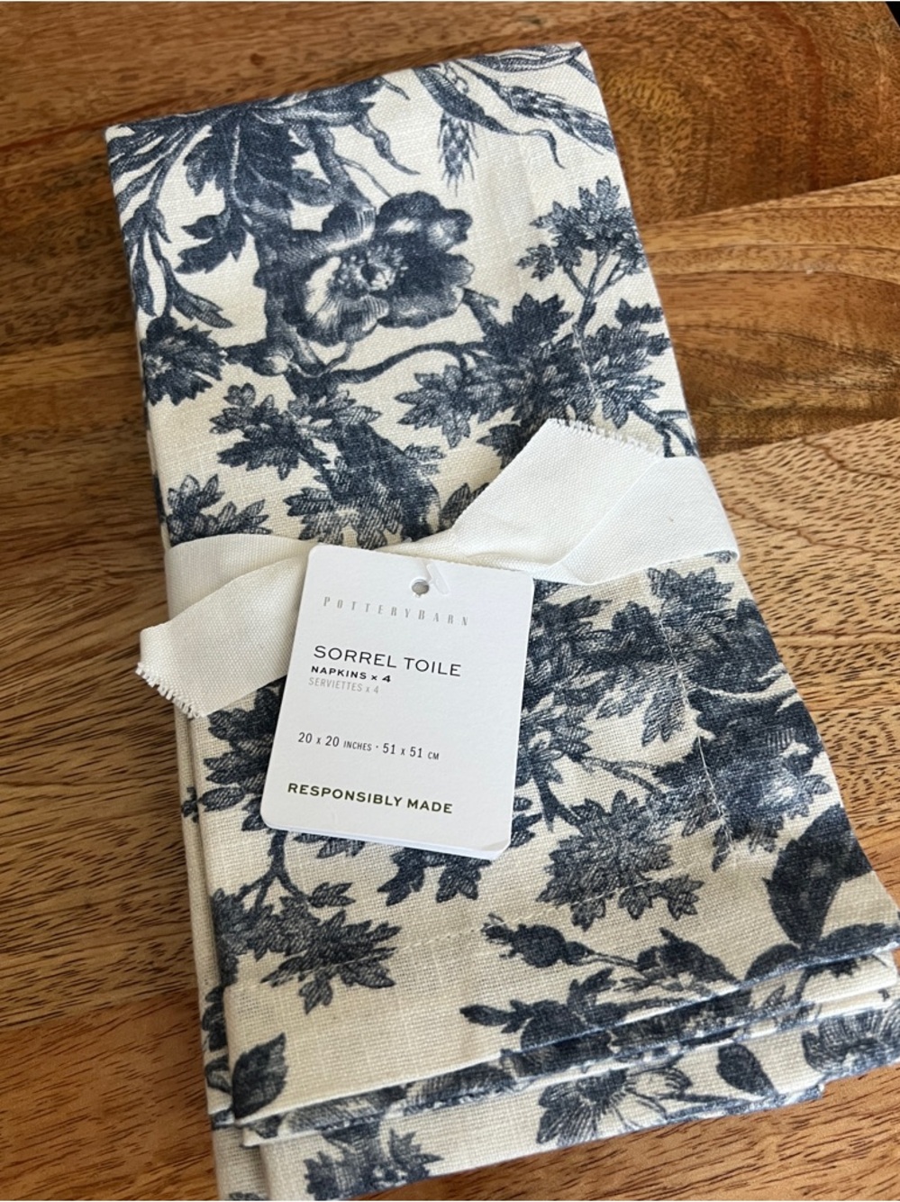 Pottery Barn Sorrel Toile Organic Cotton Napkins NWT